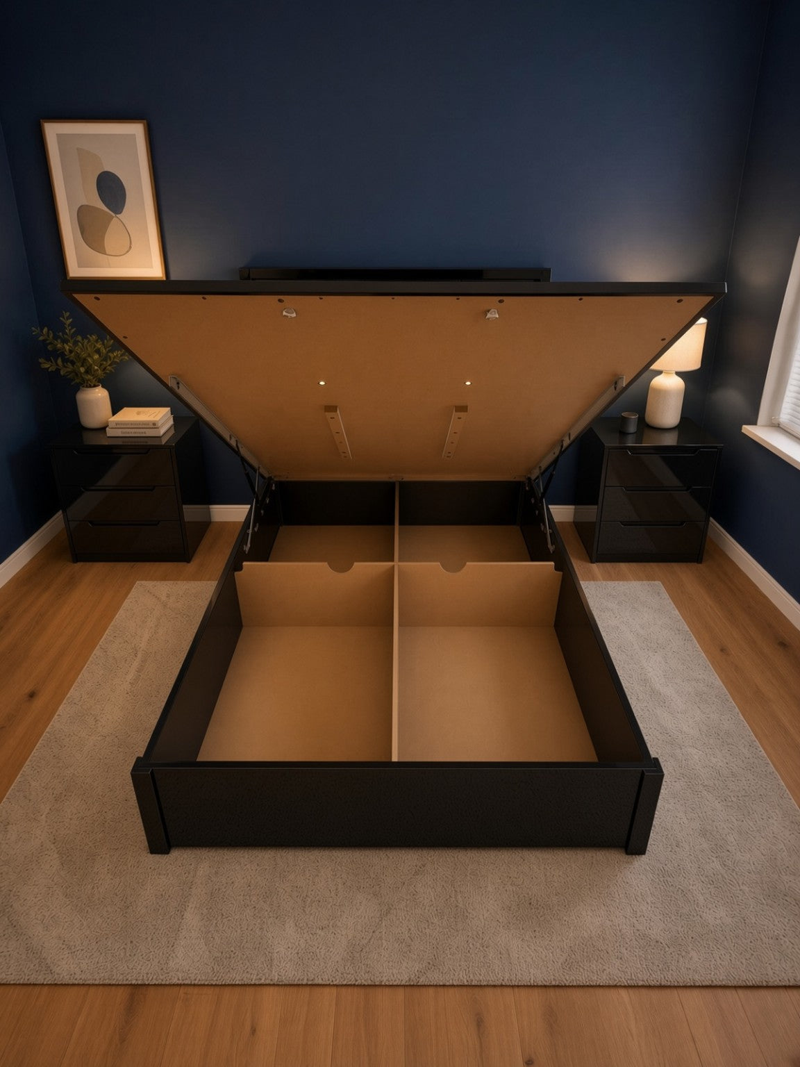 Rugby High Gloss Smart Ottoman Storage Bed in Black