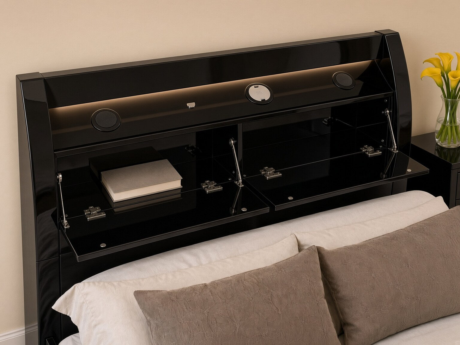 Rugby High Gloss Smart Ottoman Storage Bed in Black