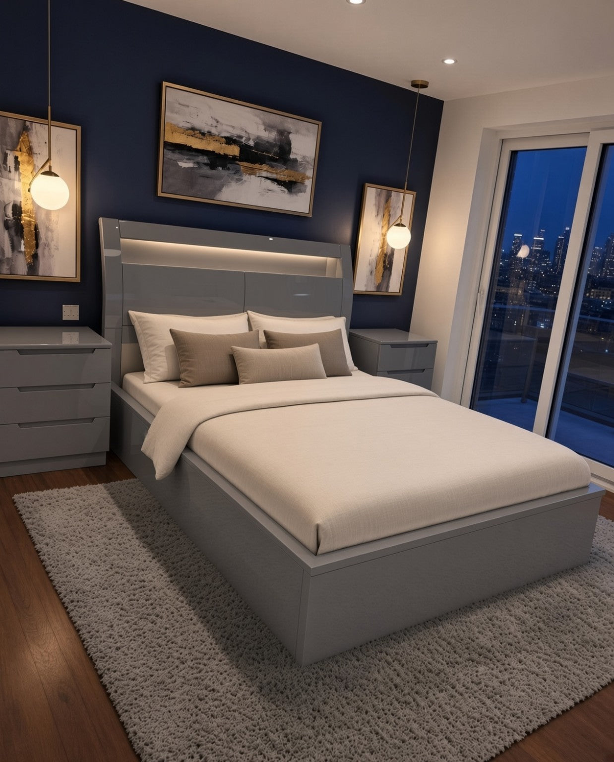 Rugby High Gloss Smart Ottoman Storage Bed in Grey