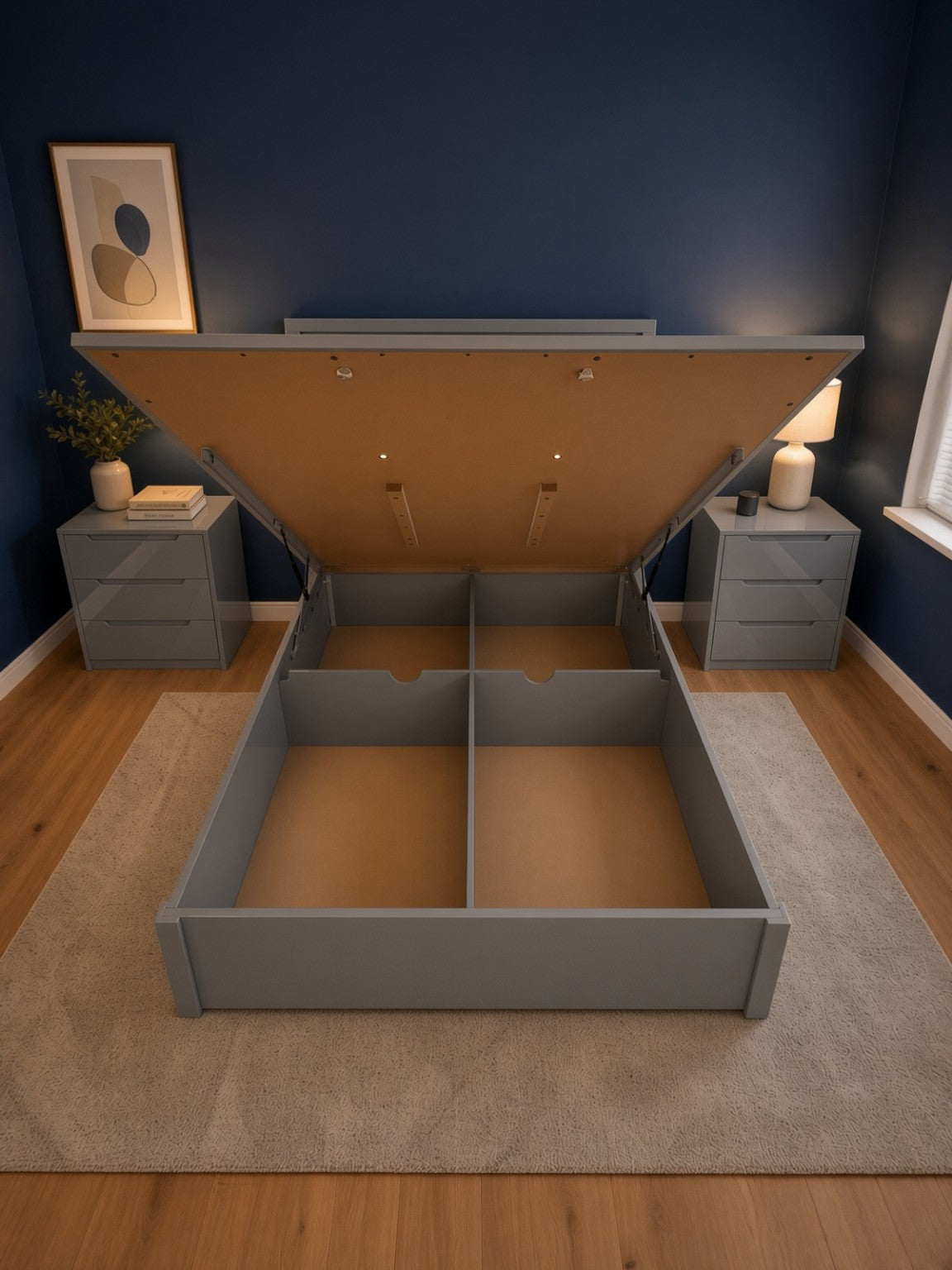 Rugby High Gloss Smart Ottoman Storage Bed in Grey