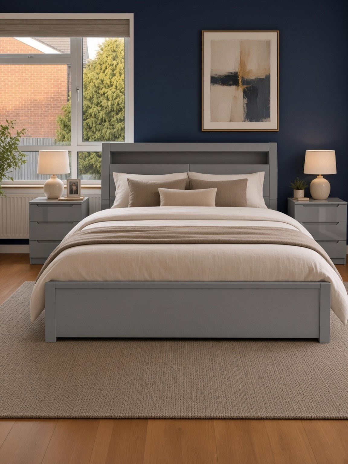 Rugby High Gloss Smart Ottoman Storage Bed in Grey