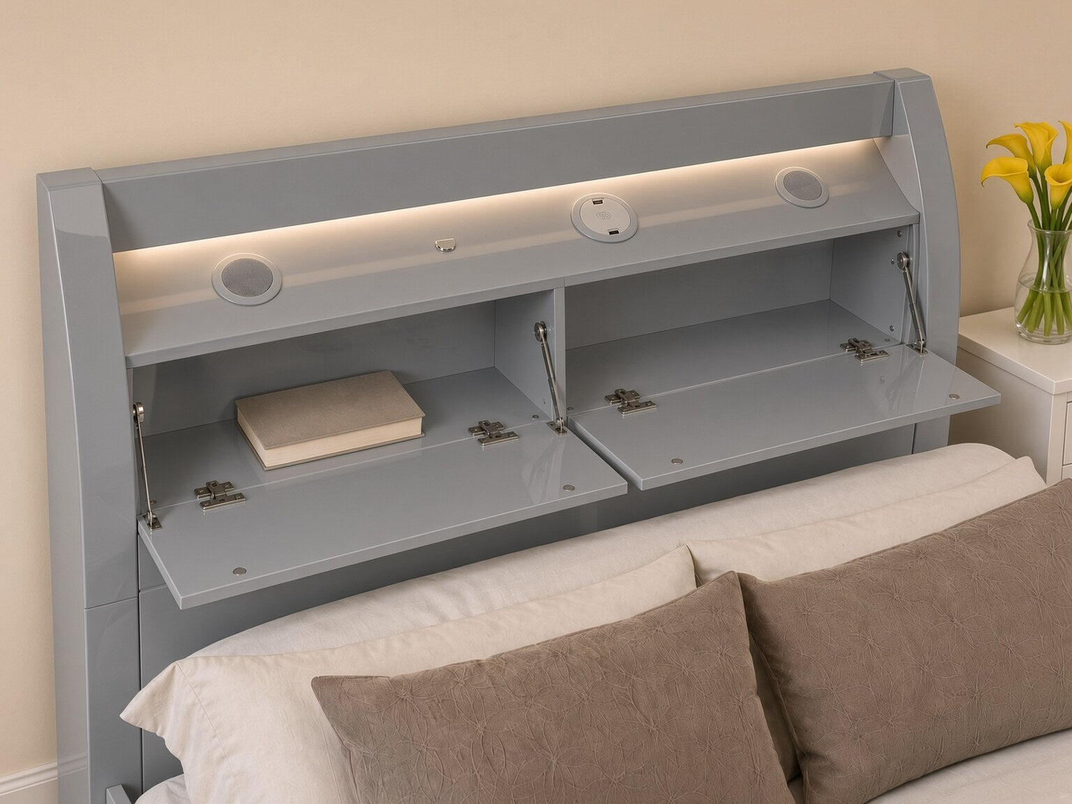 Rugby High Gloss Smart Ottoman Storage Bed in Grey