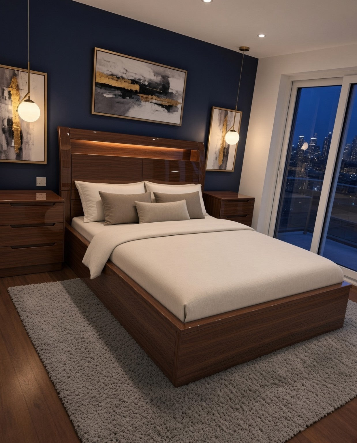 Rugby High Gloss Smart Ottoman Storage Bed in Walnut