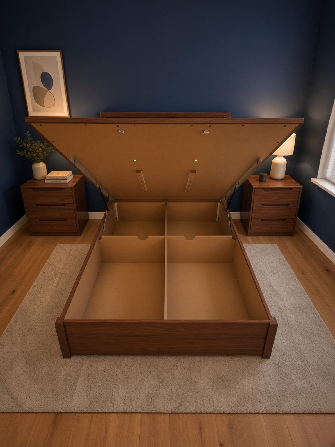 Rugby High Gloss Smart Ottoman Storage Bed in Walnut