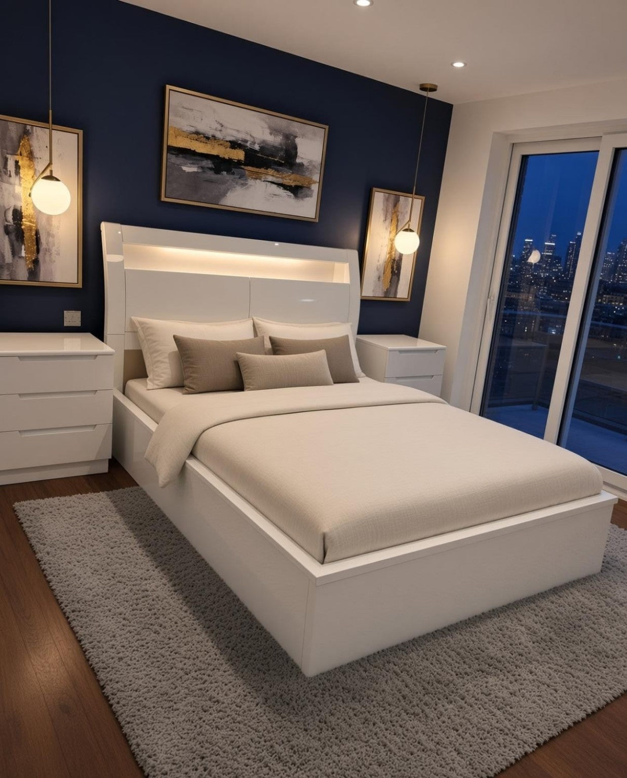 Rugby High Gloss Smart Ottoman Storage Bed in White