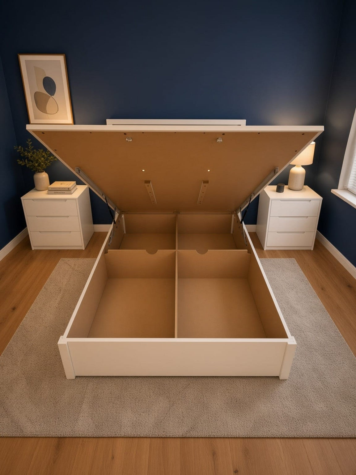 Rugby High Gloss Smart Ottoman Storage Bed in White