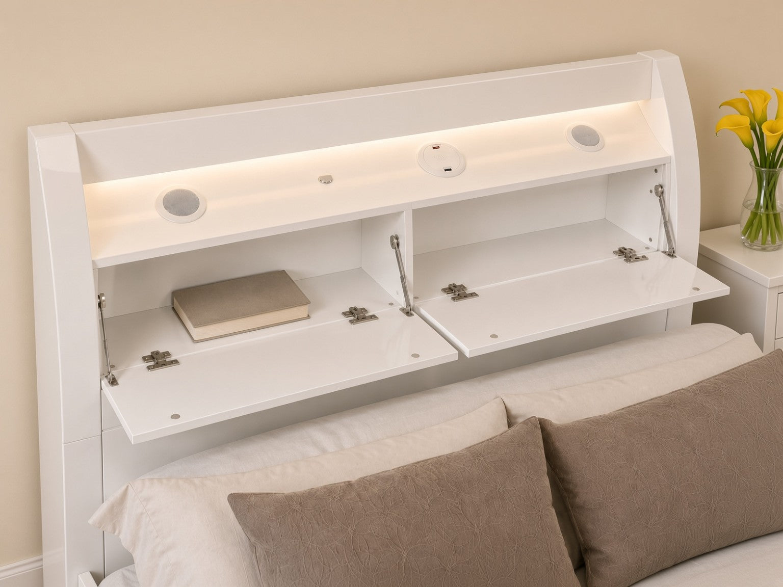 Rugby High Gloss Smart Ottoman Storage Bed in White